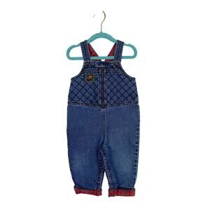 Vintage Gymboree Car Denim Ovveralls Rainbow Tag Flannel Lined Sz XS 9-18 mos